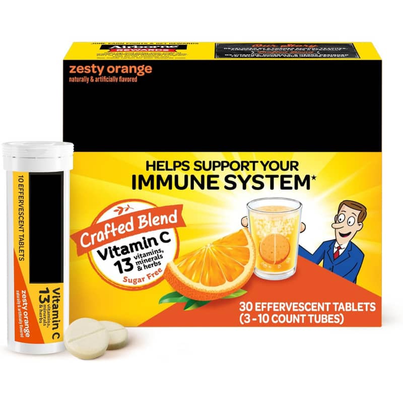 Vitamin C effervescent tablets zesty orange flavor, supports immune system, 30 count box