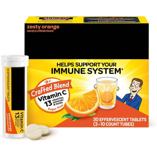Vitamin C effervescent tablets zesty orange flavor, supports immune system, 30 count box