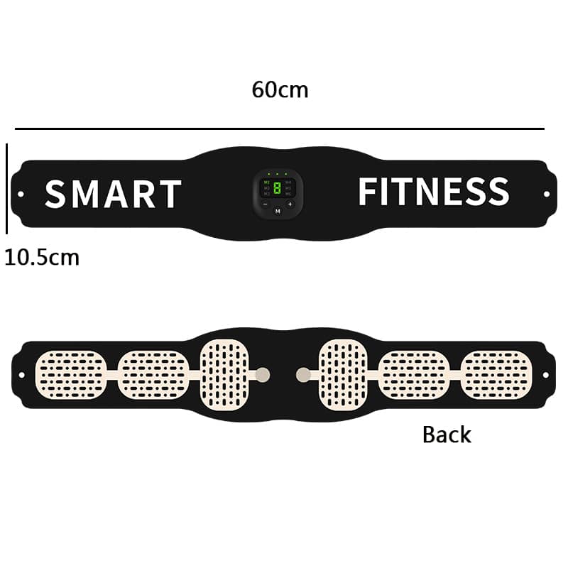 Smart fitness abdominal muscle stimulator belt with digital controller, black, 60x10.5cm