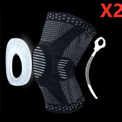 Compression knee brace with silicone pad and support spring for fitness or sports