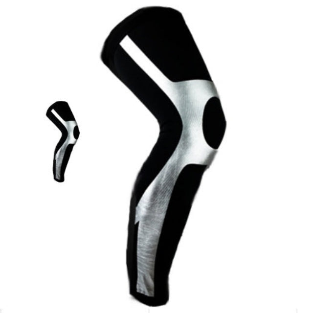 Black and silver knee brace on a white background