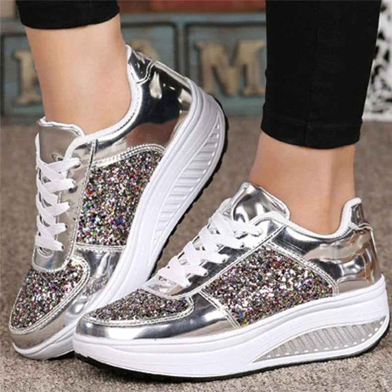 Sequin Women’s Sneakers. Fashion Sparkle Casual Shoes, Lightweight Comfortable Everyday Trainers - Hi Fitness Gym Crop Tank Top Leggings Set - Hi Fitness