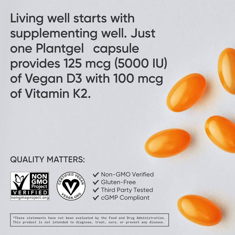 D3 + K2 Vitamin Softgels – Plant-Based