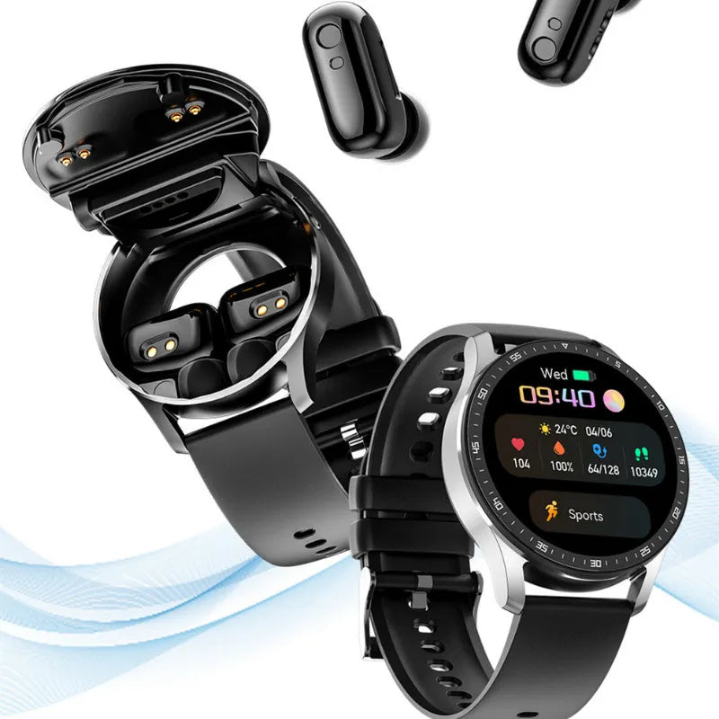 Smartwatch with a black band and a black case, displaying a colorful screen on a white background.