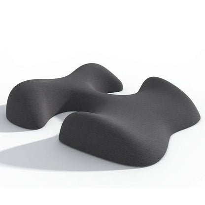 Contoured black foam exercise equipment for stretching and core workouts on white background.