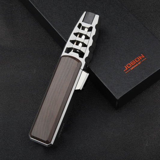 Jobon smoking set lighter with wooden and metallic design on black textured surface