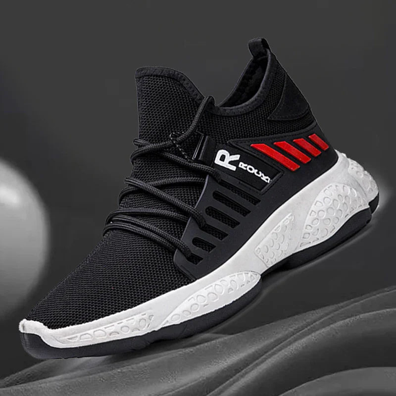 Hi Fitness black athletic shoe with red accents and white textured sole for training and workouts