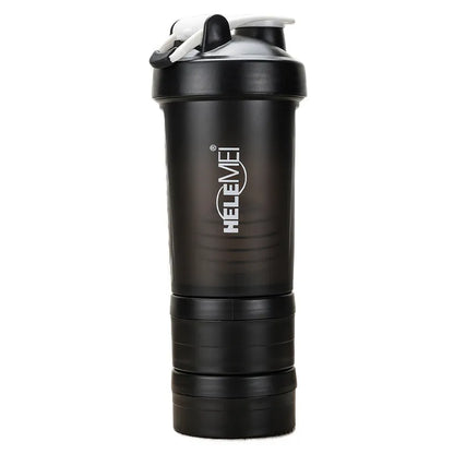 A black shaker bottle with a white and gray flip-top lid, featuring the brand name 'HELEMEI' printed vertically in white on the front, set against a plain white background.
