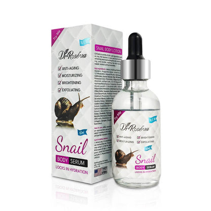 Dr. Roséva snail body serum bottle and packaging on a white background