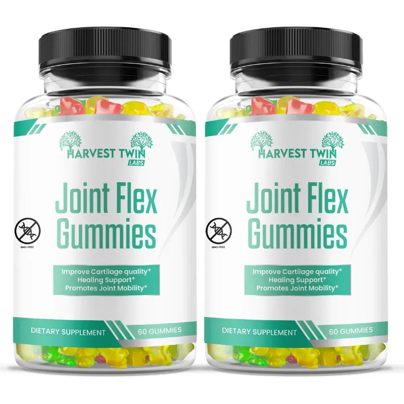 Two bottles of Harvest Twin Joint Flex Gummies on a white background
