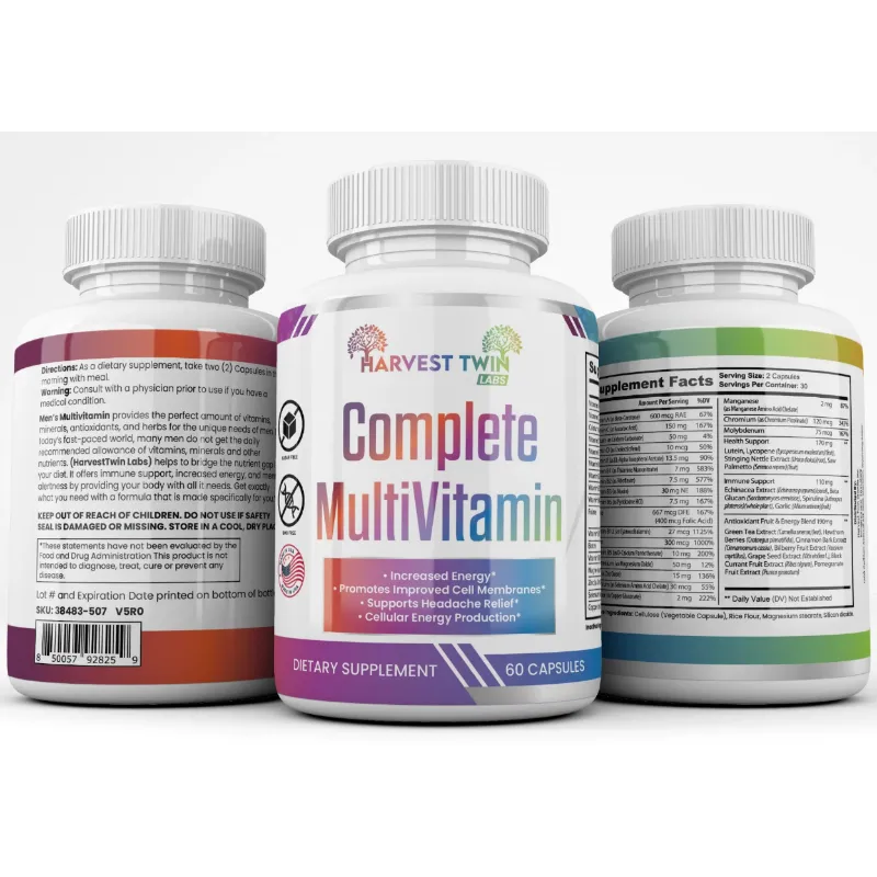 Complete MultiVitamin 60 Capsules by Harvest Twin Labs – supports increased energy, cell membrane health, headache relief and cellular energy production – sugar-free, GMO-free dietary supplement