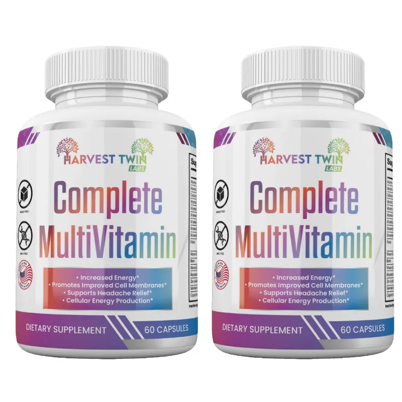Complete MultiVitamin 60 Capsules by Harvest Twin Labs – supports increased energy, cell membrane health, headache relief and cellular energy production – sugar-free, GMO-free dietary supplement
