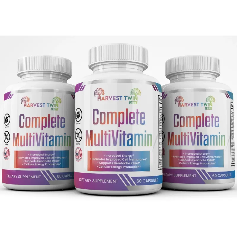 Complete MultiVitamin 60 Capsules by Harvest Twin Labs – supports increased energy, cell membrane health, headache relief and cellular energy production – sugar-free, GMO-free dietary supplement