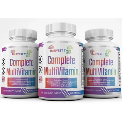 Complete MultiVitamin 60 Capsules by Harvest Twin Labs – supports increased energy, cell membrane health, headache relief and cellular energy production – sugar-free, GMO-free dietary supplement