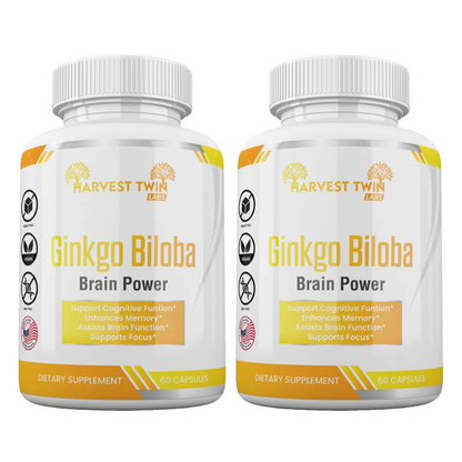 Ginkgo Biloba Brain Power 60 Capsules by Harvest Twin Labs – supports cognitive function, memory, focus and mental clarity – vegan, sugar-free, GMO-free dietary supplement