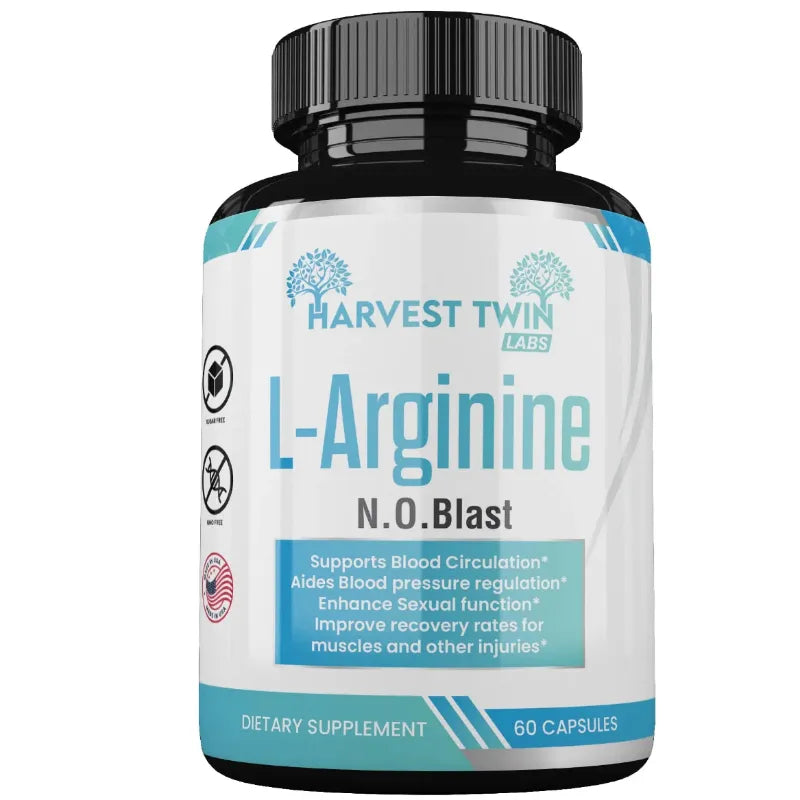 A black bottle of Harvest Twin Labs L-Arginine N.O.