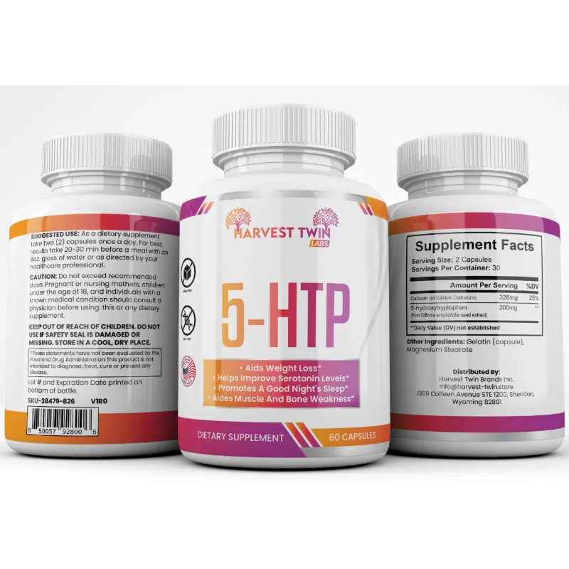 5-HTP 60 Capsules by Harvest Twin Labs – supports serotonin levels, sleep, weight loss and muscle health – sugar-free, GMO-free dietary supplement