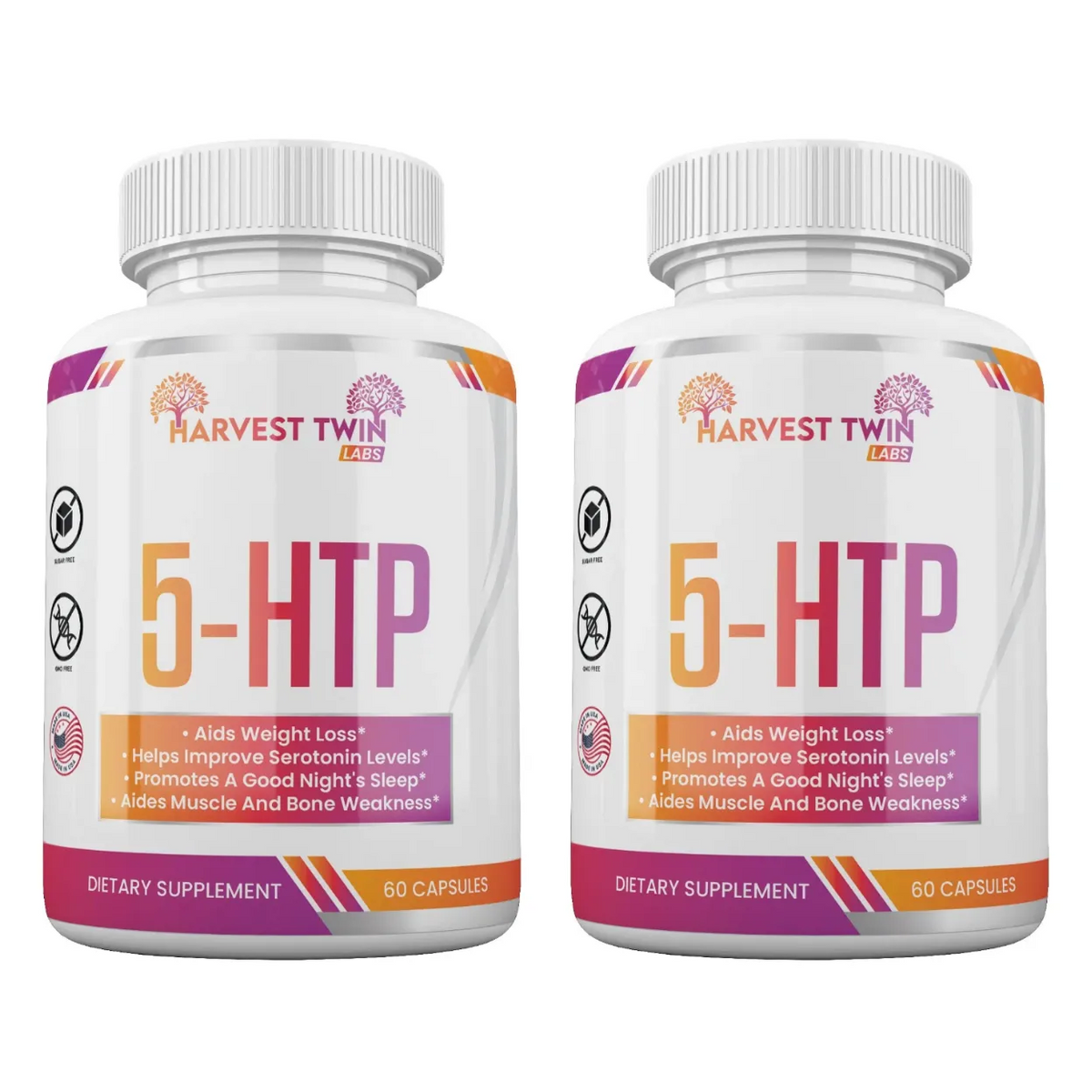 5-HTP 60 Capsules by Harvest Twin Labs – supports serotonin levels, sleep, weight loss and muscle health – sugar-free, GMO-free dietary supplement