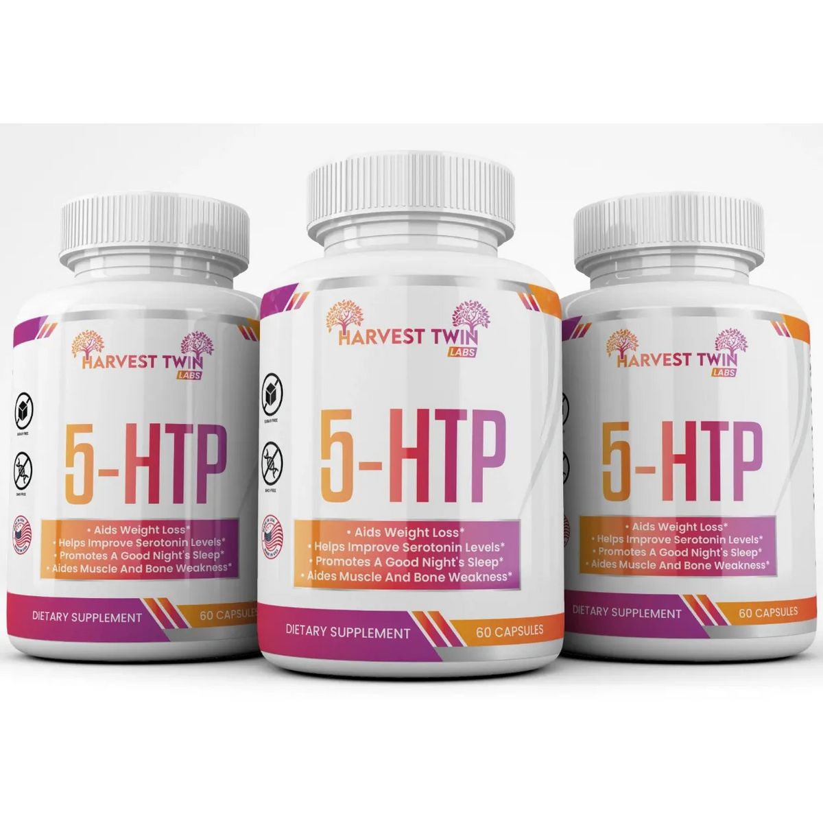 5-HTP 60 Capsules by Harvest Twin Labs – supports serotonin levels, sleep, weight loss and muscle health – sugar-free, GMO-free dietary supplement