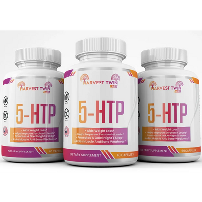 5-HTP 60 Capsules by Harvest Twin Labs – supports serotonin levels, sleep, weight loss and muscle health – sugar-free, GMO-free dietary supplement