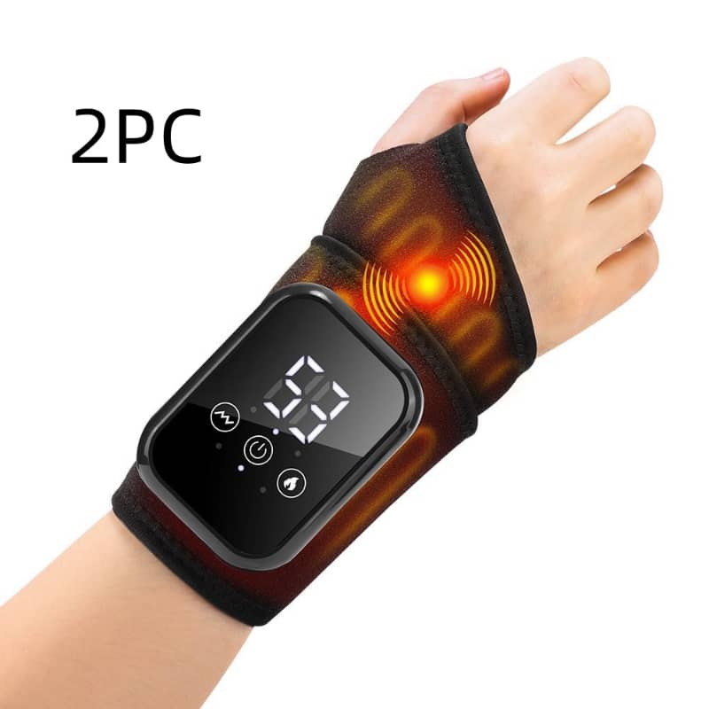 Digital heating pad on a wrist with glowing effect, labeled '2PC'.