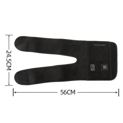 Adjustable black neoprene knee support wrap with control buttons, 56cm by 24.5cm