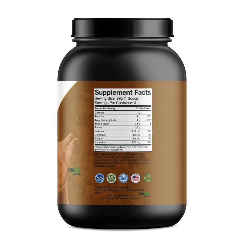 A black plastic supplement tub with a black cap, showing the back label with Supplement Facts, on a plain white background.