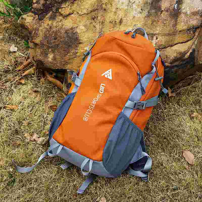 Orange and blue backpack on a natural background
