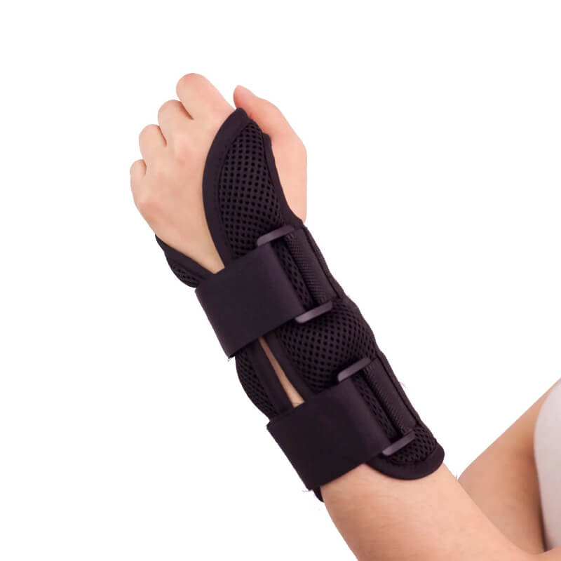 Black mesh wrist brace for fitness support on a person's arm, Hi Fitness equipment