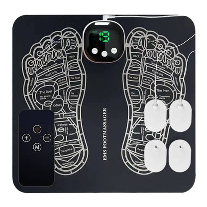 EMIS foot massager with footprints and穴位 labels on a black background