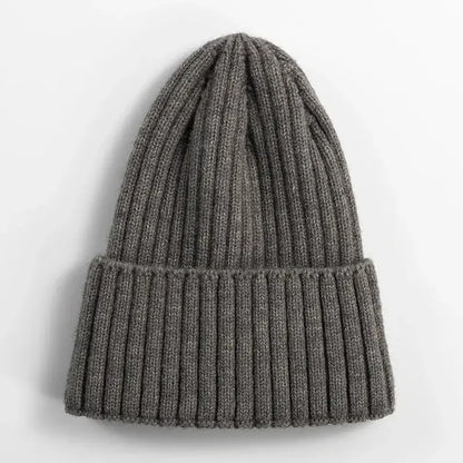 Gray ribbed knit beanie hat for outdoor fitness and winter sports