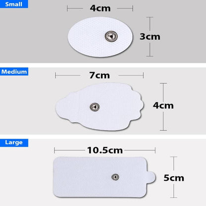 Measurement chart showing small, medium, and large adhesive patches with dimensions.
