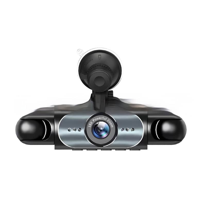 Car dashboard camera with multiple lenses on a white background