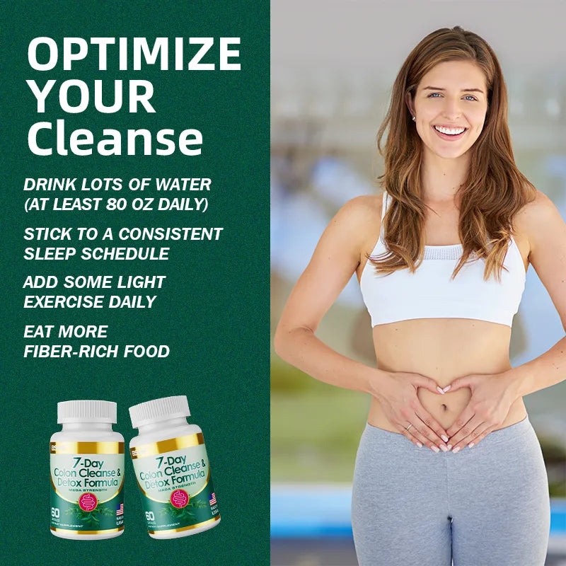 Woman in athletic wear with text and supplement bottles on a green background