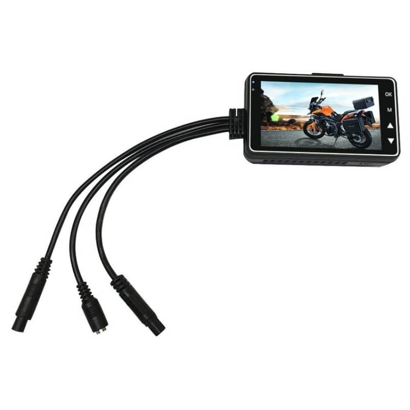 Motorcycle camera with screen displaying a motorcycle on a white background