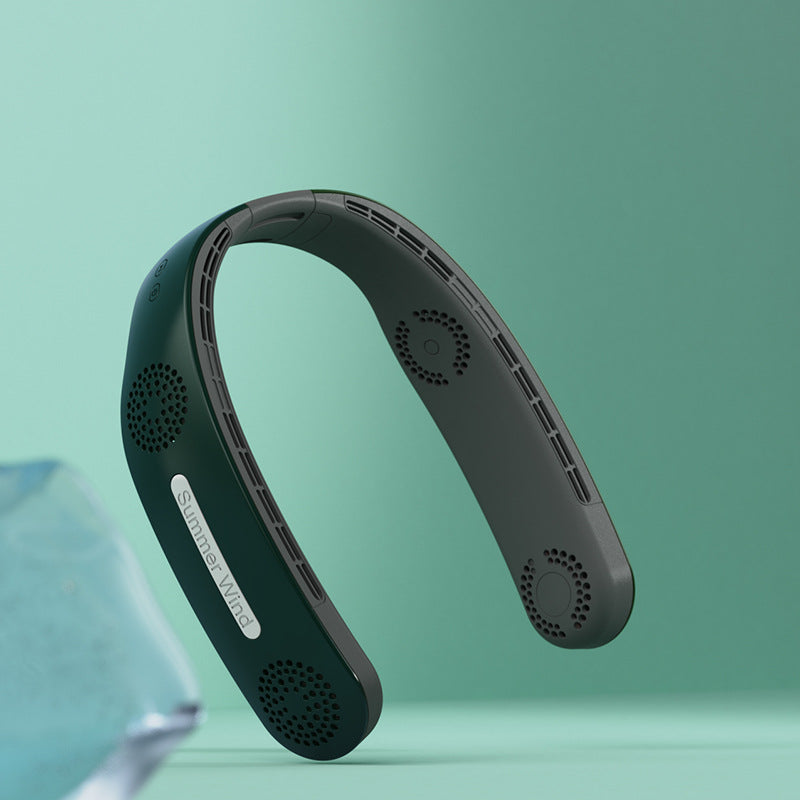Black and green Bluetooth headset on a light green background
