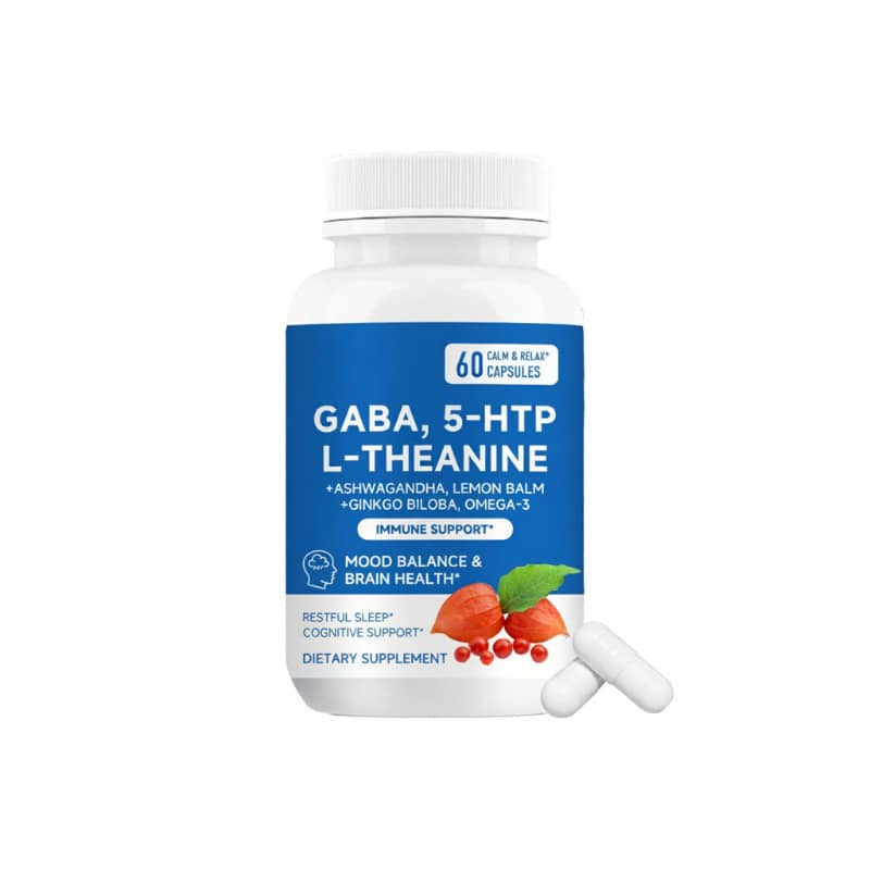 Stress Relief & Brain Health Capsules – Ashwagandha, GABA, 5-HTP & Ginkgo Formula