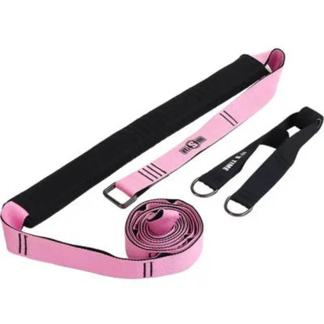 Pink and black adjustable resistance bands with D-rings for fitness and strength training