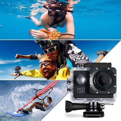 HD 1080P action camera for snorkeling, skydiving, and windsurfing with waterproof case