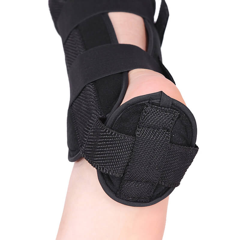 Black adjustable ankle brace for foot support from Hi Fitness, shown on foot close-up