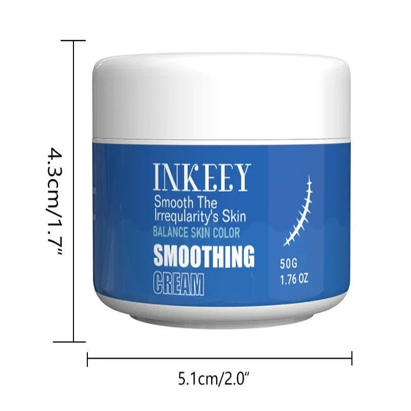 INKEEY smoothing cream jar 50g with product dimensions and blue label for skincare.