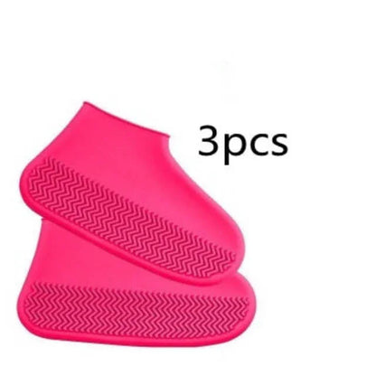 Two pink shoe covers with a textured sole on a white background, labeled '3pcs'.