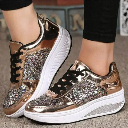 Sequin Women’s Sneakers. Fashion Sparkle Casual Shoes, Lightweight Comfortable Everyday Trainers - Hi Fitness Gym Crop Tank Top Leggings Set - Hi Fitness