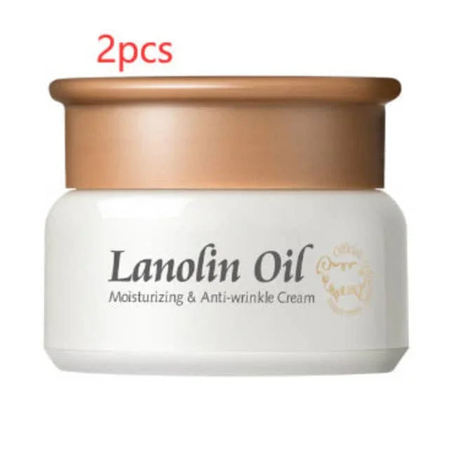 Lanolin Oil moisturizing anti-wrinkle cream jar with gold lid, 2pcs skincare product