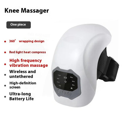 Knee massager with features listed on a white background