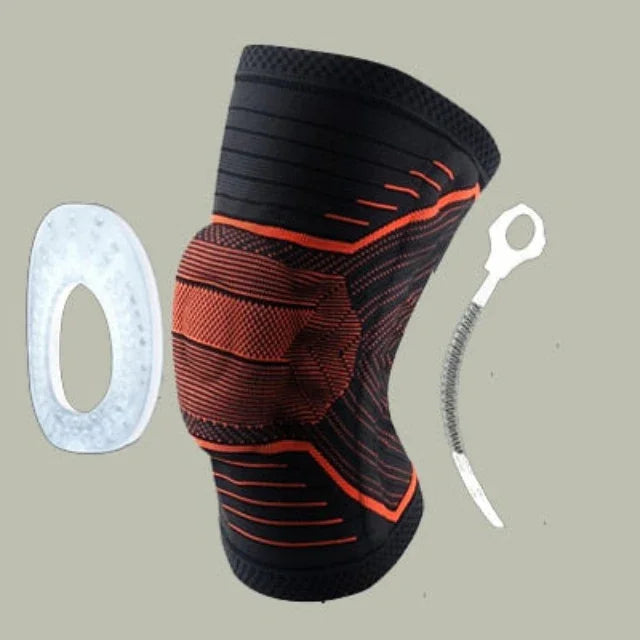 Compression knee brace with adjustable support and silicone pad for joint protection