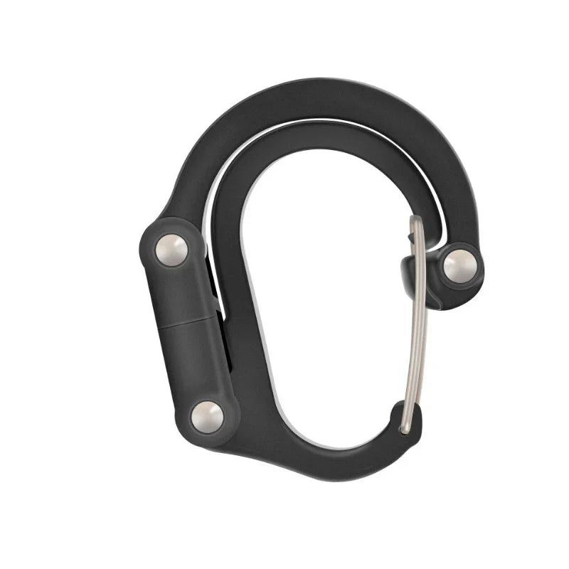 Black metal carabiner clip for outdoor gear and fitness equipment