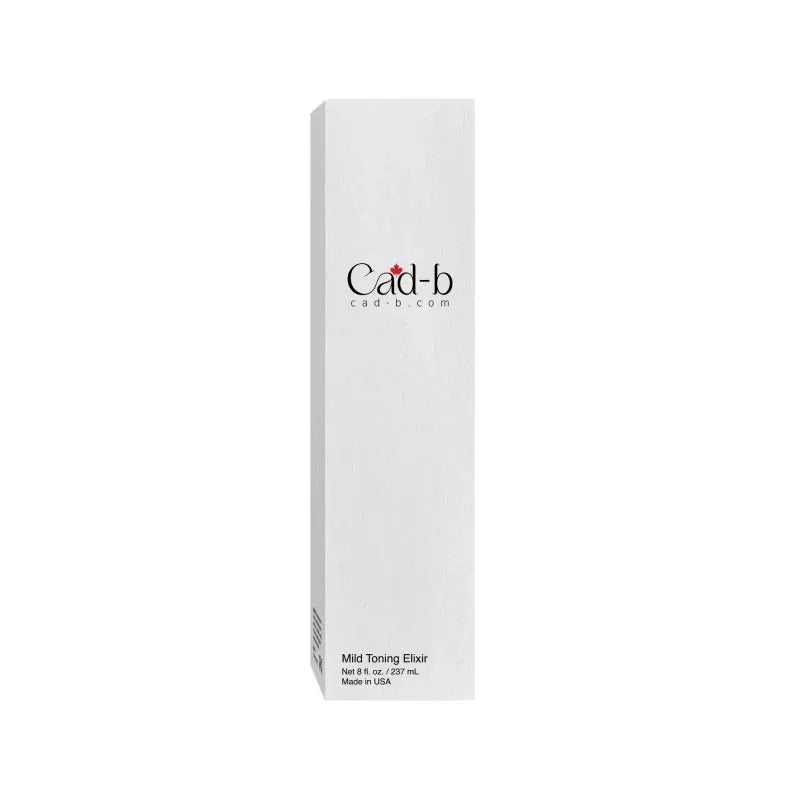 A tall, narrow white box for Catd-b Haircare Mild Toning Elixir, featuring black text and a small red cat logo on a plain white background.