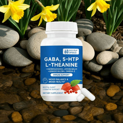 Stress Relief & Brain Health Capsules – Ashwagandha, GABA, 5-HTP & Ginkgo Formula