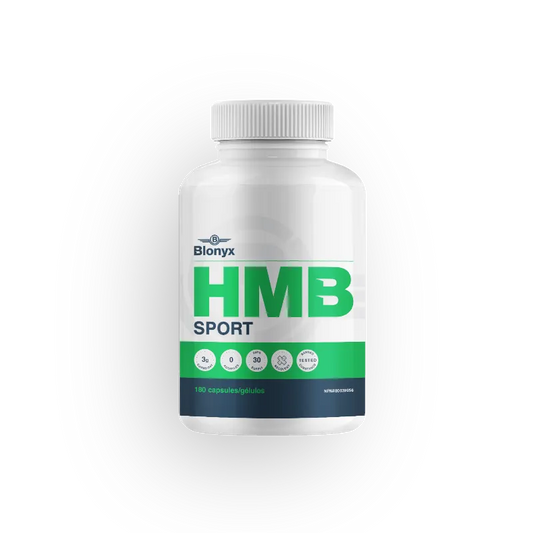 Bottle of Blonyx HMB Sport supplement on a white background